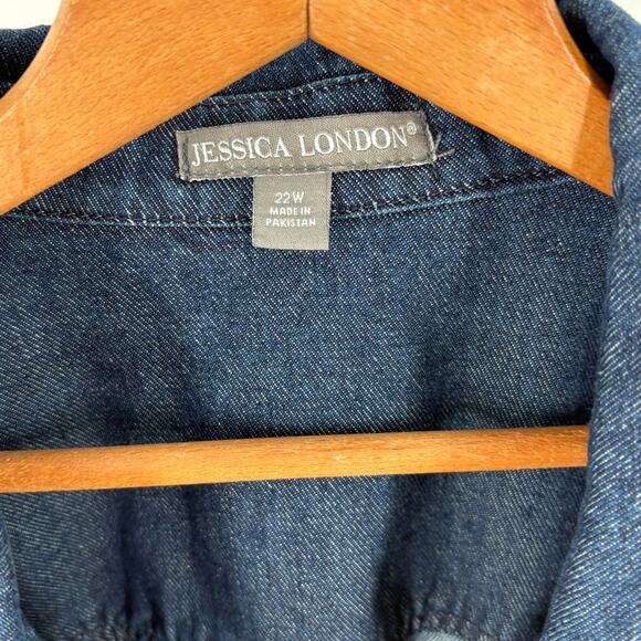 Jessica London Denim Jacket 22 22W Button Blazer Coat Coastal Utility Jean - Picture 4 of 6